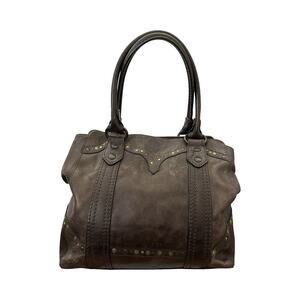 Frye Melissa Large Studded Leather Tote in Brown Western Boho Shoulder Bag RARE